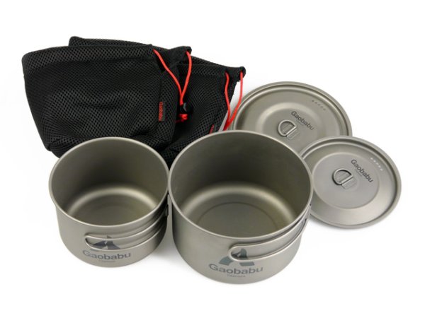 画像2: 【期間限定30%OFFキャンペーン中!】ガオバブ(Gaobabu)☆GaobabuチタンポットSOLO 800と1300のセット(フタ・厚手メッシュ袋付き) GSET-23 (2)